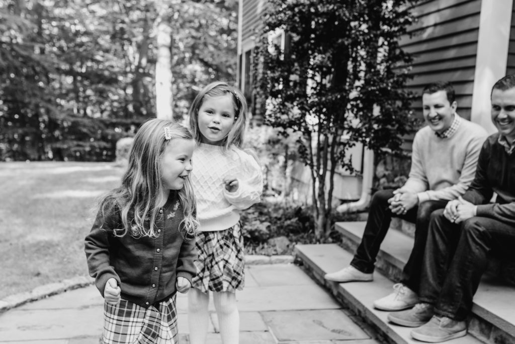 Same Sex Couple, Modern Families, Fathers and Daughters, Little Girls Playing outside with their fathers, Outdoor At Home Lifestyle Portraits, NYC Westchester County